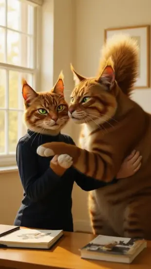AI Video: He presses his shoulder firmly against yours, chest rising steadily. He...