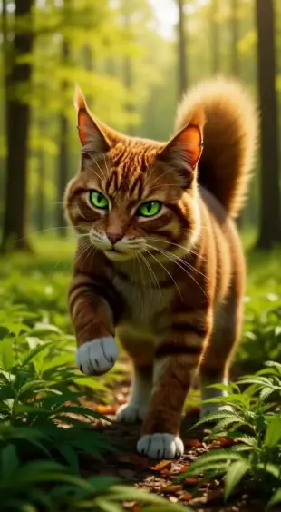 AI Video: She purrs softly, leans in to bump her head against the shoulder, then pulls...