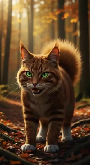 AI Video: He huffs, fur prickling, then flicks his tail dismissively. He glances toward...
