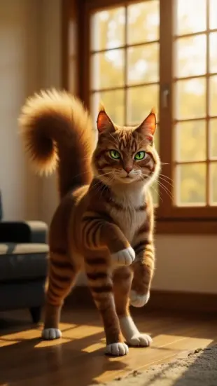 AI Video: Tail curls gently around partner’s back, shoulders relax, head nudges...