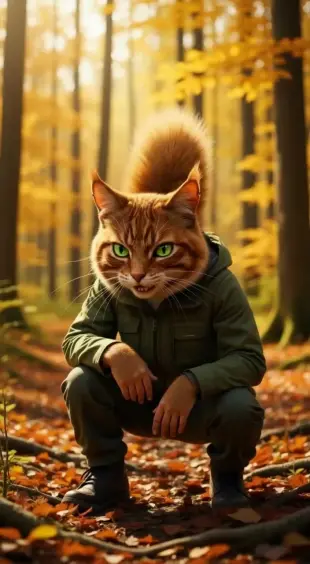 AI Video: Ears flick playfully, eyes sparkle with amusement, head tilts slightly. A...