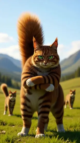 AI Video: Stays pressed close, tail curls protectively, nudges shoulder with a playful...