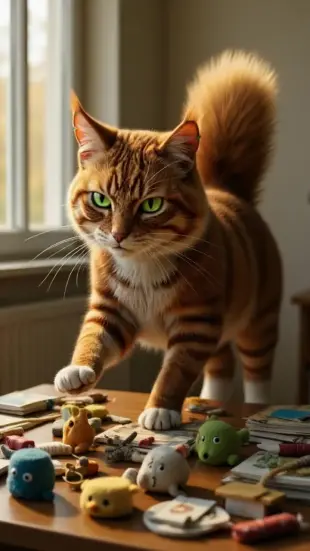 AI Video: Ears perk and swivel, head tilts curiously while leaning in close. A low,...
