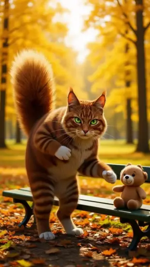 AI Video: Leans weight firmly against partner, tail curls slowly around their side,...