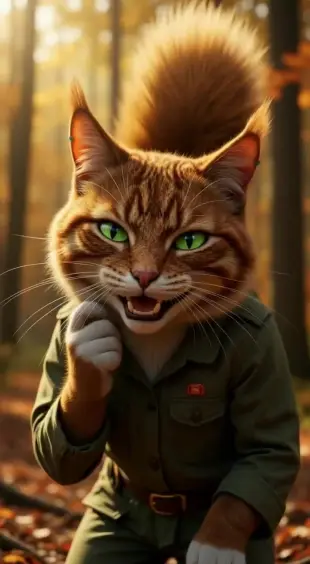 AI Video: Ears twitch and flush with color. He leans in slowly, whiskers brushing the...