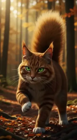 AI Video: She lets out a low, vibrating chuckle, whiskers twitching against the ear....