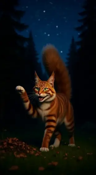 AI Video: Tail flicks rhythmically, chest rises with a hopeful sigh, then relaxes. She...