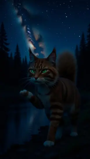 AI Video: Glances up at the sky, eyes widening, then turns to look at companion. Rises...