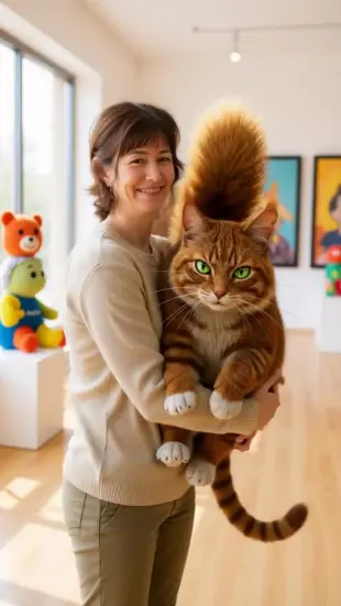 AI Video: Leans in, shoulder pressing gently against yours. Tail curls slowly around...
