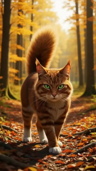AI Video: She strides forward with a rhythmic, confident gait, chest puffing slightly...