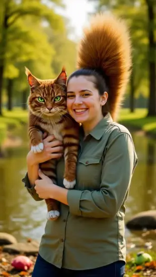 AI Video: She nudges your shoulder playfully, chest rising with a soft, rhythmic purr....