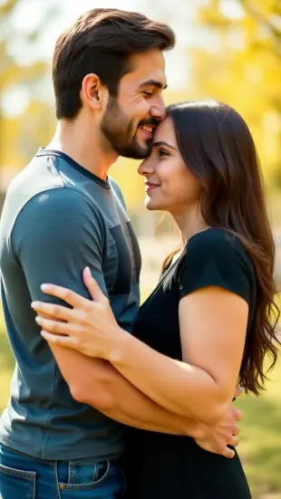 AI Video: He tilts his head, a playful smirk curls his lips, and he tightens his...