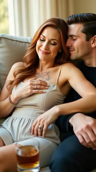 AI Video: She lets out a shaky, melodic laugh, shoulders relaxing against the surface....