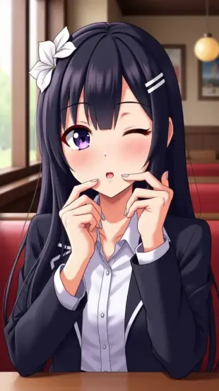AI Video: slow blinking, cute blinking, puppy eyes, seductive gaze, slow blink, blowing...