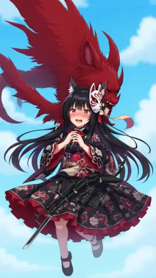 AI Video: Ears perk sharply, head whips around, tail lashes. She clutches hands to...
