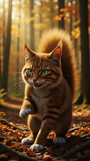 AI Video: Ears perk upward, eyes glint with pride, and a wide, confident grin forms....