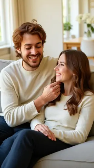 AI Video: He shifts closer, breath hitching. He turns his head slowly toward you, eyes...