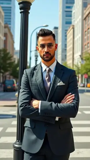 AI Video: Malik slides his hands across his chest, crossing his arms firmly. He leans...