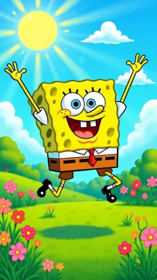 AI Video: He bounces rhythmically, knees bending springily, arms waving energetically...