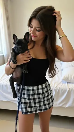 AI Video: A slow, possessive smile spreads. Gazes down, fingers threading gently...