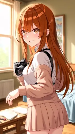 AI Video: She smiles shyly, takes a steadying breath, and turns away. She glances back...