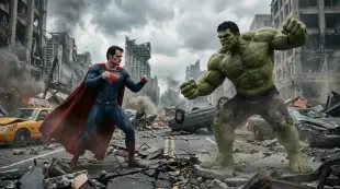 AI Video: un video de Superman henry cavill  luchando contra hulk