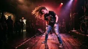 AI Video: girl head banging windmill