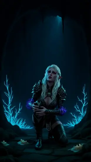 AI Video: She rests cheek on thigh, fingers tracing slow circles on belly. Gaze lifts...