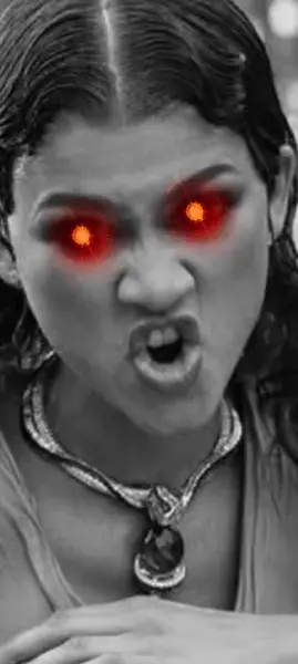 AI Video: Zendaya has suddenly turned into a demon, with shooting fiery red rays out of...