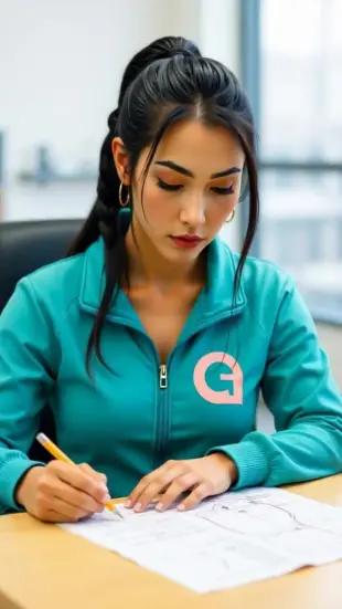 AI Video: He takes the pencil, pauses with a thoughtful squint, and leans over the...