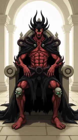 AI Video: He uncoils from the throne, shifting massive weight. A dozen eyes ignite,...