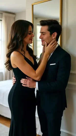 AI Video: He leans forward, lips brushing the ear, voice humming with low-register...