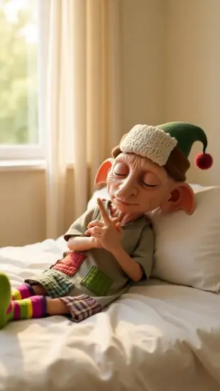 AI Video: Dobby’s chest rises and falls in slow, rhythmic breaths. His lips twitch,...