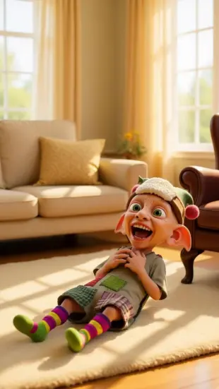 AI Video: Eyes fly wide, startled squeak escapes. Body jerks and squirms, toes curl...
