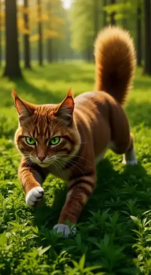 AI Video: He pins downward with heavy force, green eyes flashing intensely. He nips at...