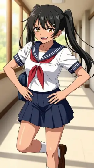 AI Video: She freezes mid-stride, jaw drops, eyes widen in exaggerated shock. She...